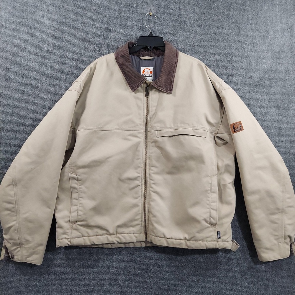 Sorel Jacket‎ Mens 2XL Beige Canvas Insulated Bomber Corduroy Collar Workwear
